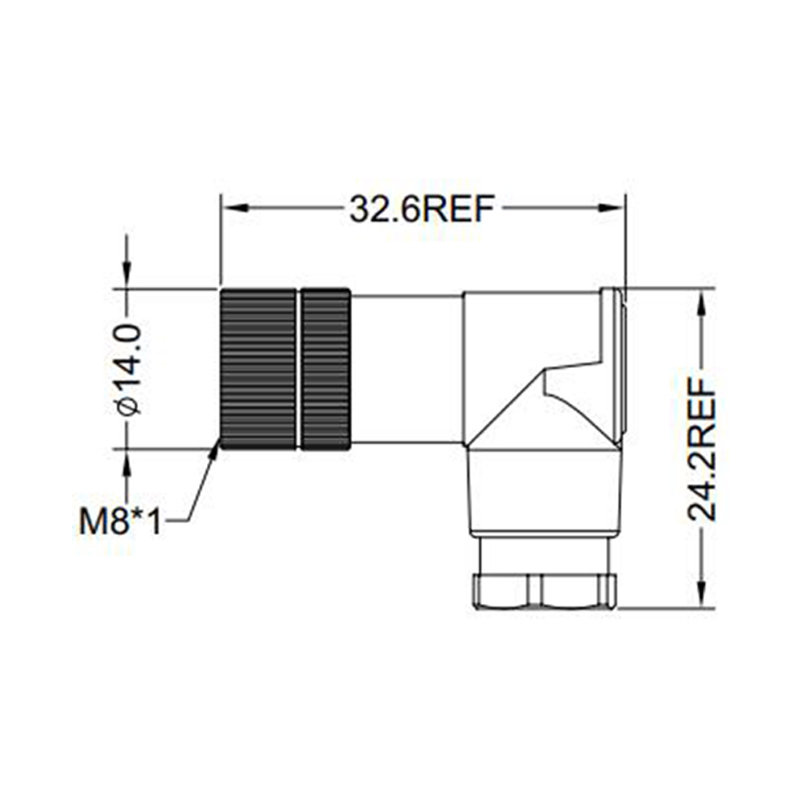 M8 3pins A code female right angle plastic assembly connector,unshielded,suitable cable outer diameter 3.5mm-5.0mm